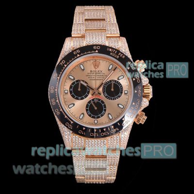 Super Clone Iced Out Rolex Daytona 7750 Diamond All-Rose Gold Watch 40mm 
